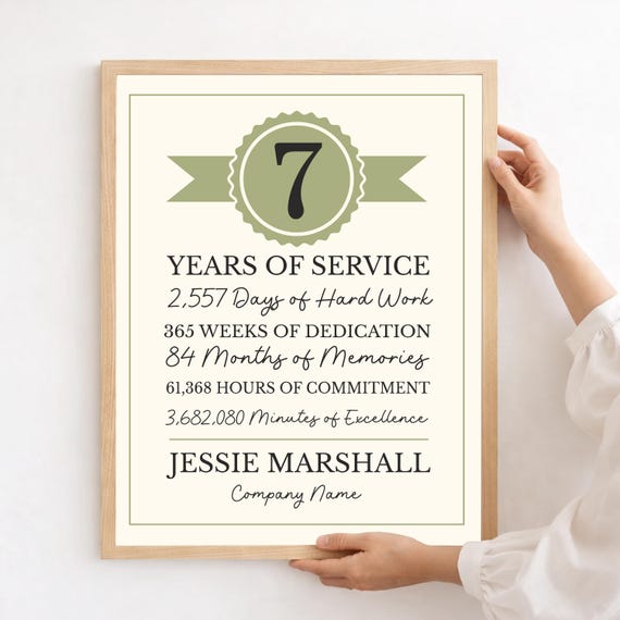 Work Anniversary Plaque: Personalized Years at Company Gift, 7th Anniversary