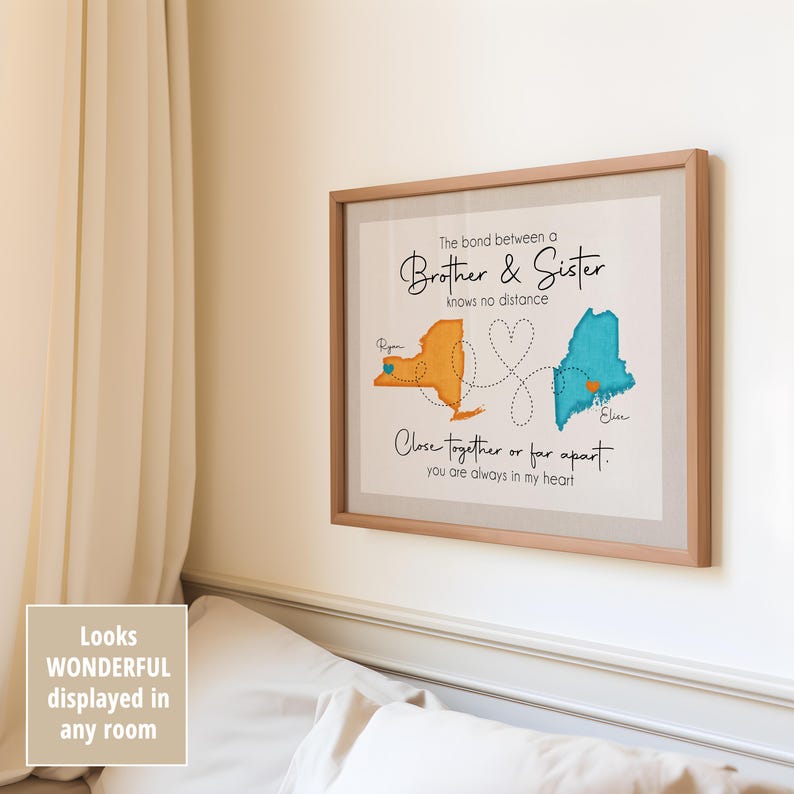 Long Distance Siblings Long Distance Brother and Sister Maps - Personalized Christmas Gift for ...