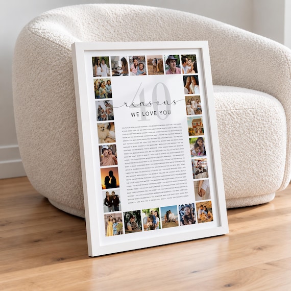 40 Reasons We Love You | 40th Birthday Gift | Personalized Photo Collage Art