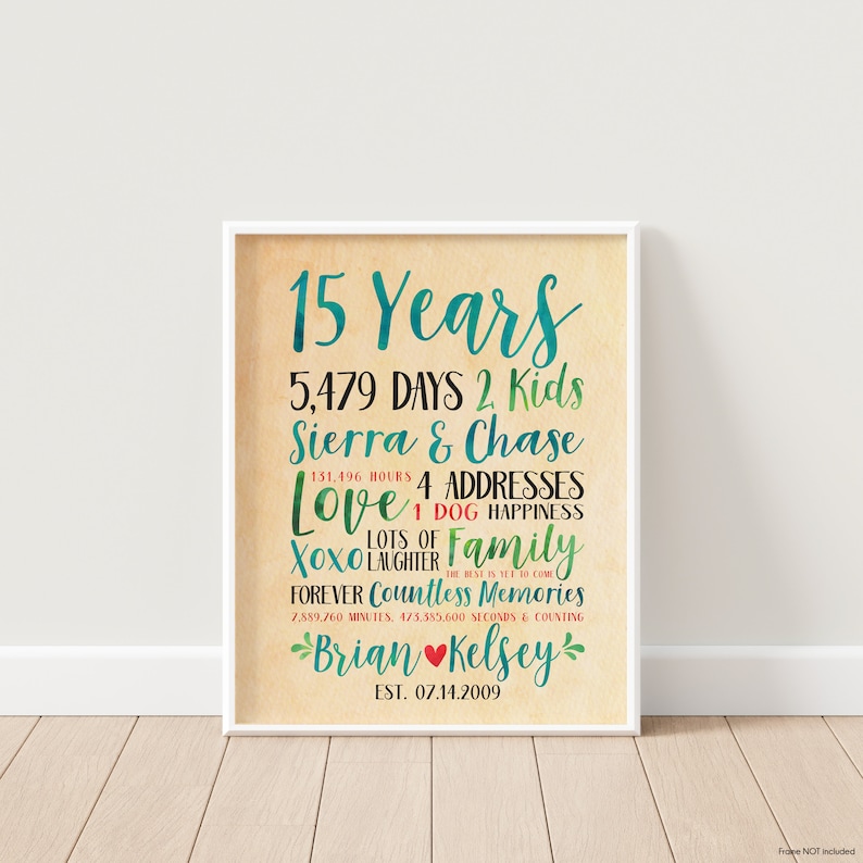 Modern Anniversary Gift Idea, Choose Any Year Wedding or Relationship Anniversary, 15th, 15 years of Fun, Gift for Wife image 6