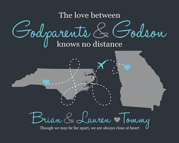 Godparent to Godchild Long Distance Map Art Print