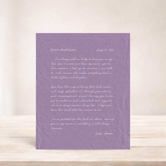 Aunt Gift, Personalized Letter: Mother's Day Gift for Special Aunt from Niece