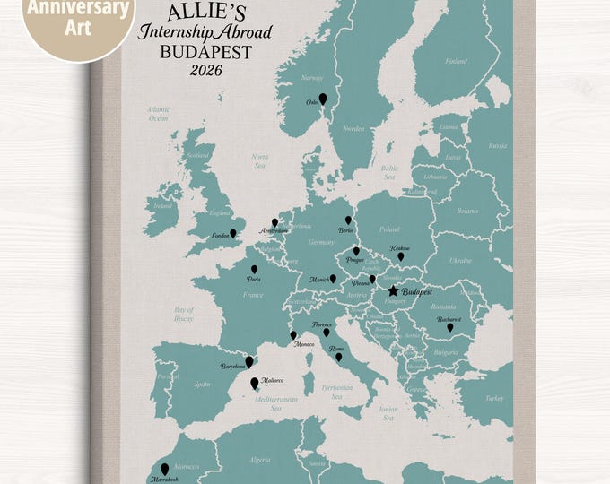 Featured listing image: Internship Abroad Map Art: Personalized Gift for Study Abroad Program, Sign for Student, Welcome Home Gift
