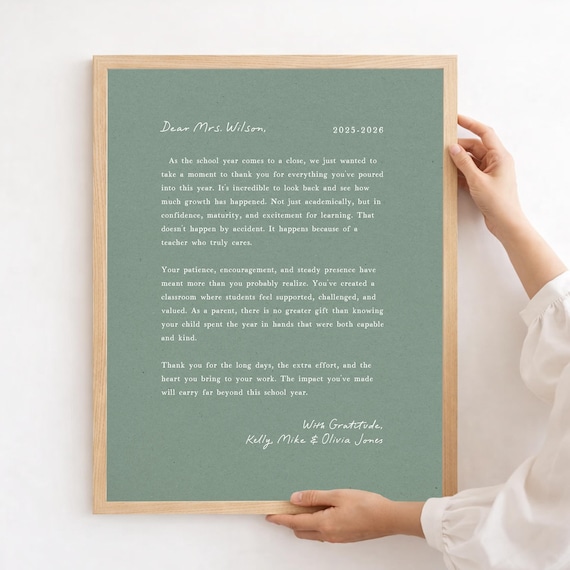 Letter to Teacher: Personalized End of School Year Gift for Child's Teacher