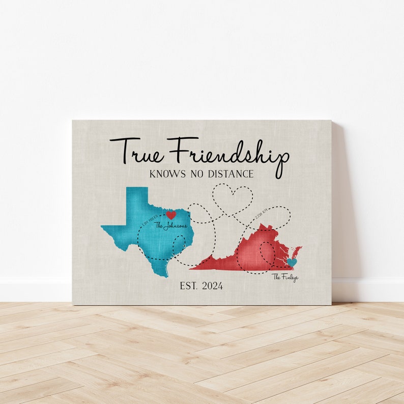Going Away Gifts, Moving Gift for Friends, Long Distance Friend Quote, Map, Moving Out of State, Another Country, Texas, Virginia image 5