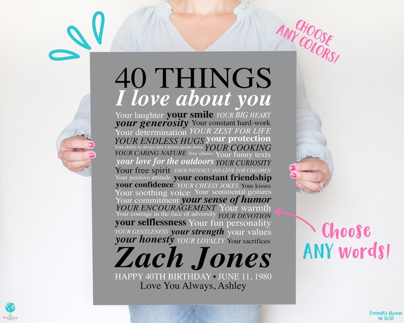 40th Birthday Gift for Husband 40 Things I Love About You | Etsy