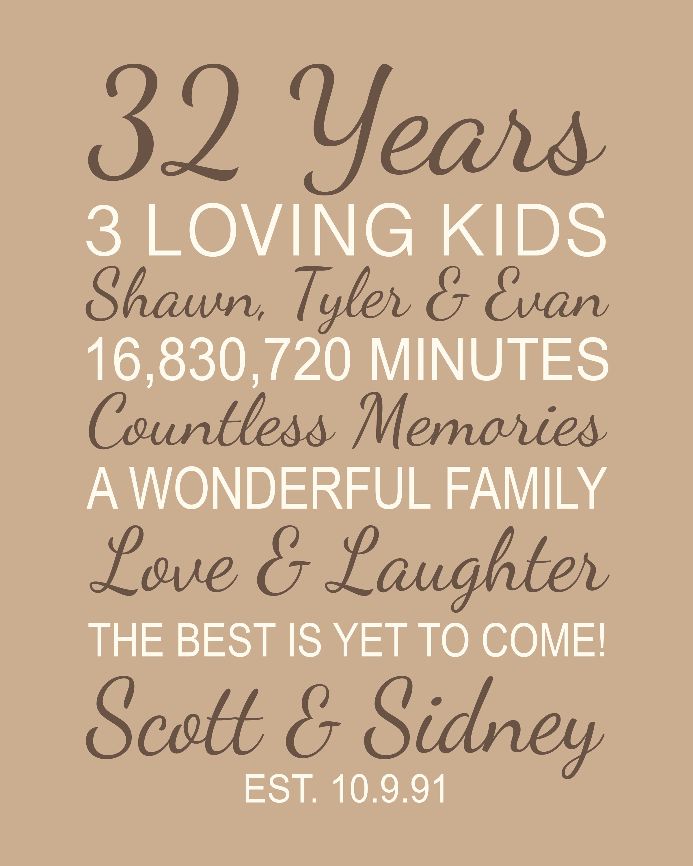 32Nd Wedding Anniversary Sign, Personalized Gift For Couples, Husband, Wife  Celebrating 30 Years Of Marriage, 32Nd Anniversary Art