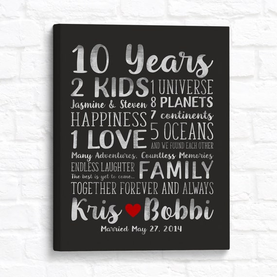 Personalized 10th Anniversary Art, Silver Anniversary Gift