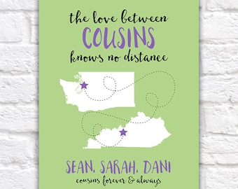 Gift for Cousins, Long Distance Family, Cousin Quotes, Personalized Art, Distant Relatives, Customizable Cousin Moving Friendship WF182