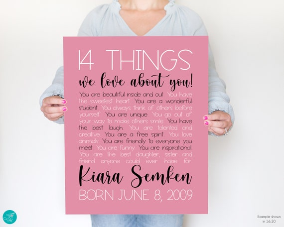 14th Birthday Gift for Girl, Daughters 14th Birthday Poster, 14 Things We  Love About You, Gift for 14 Year Old Birthday, Bday Party Sign -   Ireland