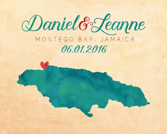 Custom Jamaica Map Print, Montego Bay Honeymoon Gift