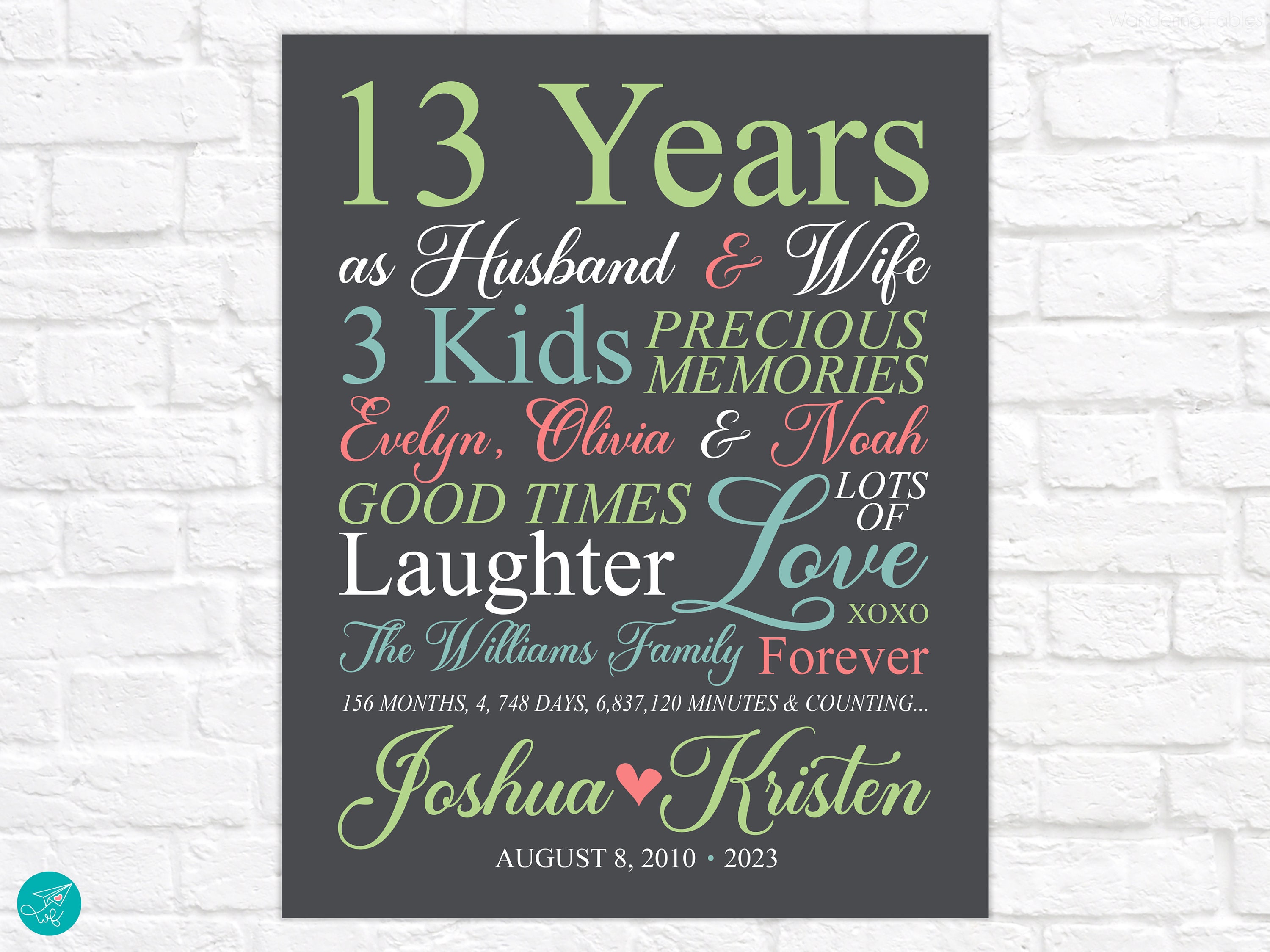 13th Anniversary Personalized Gifts for Wife Husband