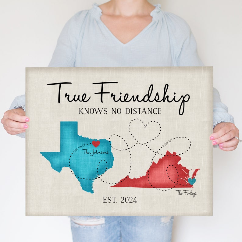 Going Away Gifts, Moving Gift for Friends, Long Distance Friend Quote, Map, Moving Out of State, Another Country, Texas, Virginia image 6