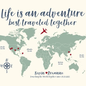 Custom World Map Travel Poster Personalized Travel Map with Travel Quote Life is an Adventure Personalized Gift image 4