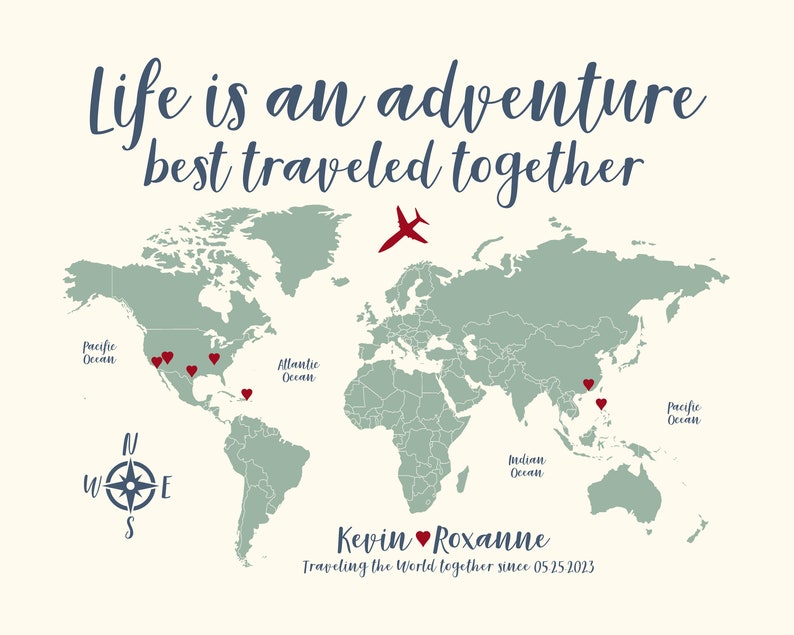 Custom World Map Travel Poster Personalized Travel Map with Travel Quote Life is an Adventure Personalized Gift image 4