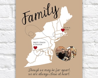 East Coast Map, Family Gift, Moving Away Gift -  Personalized Art, Your Photo, Gift for Parents, Thank You Gift, Mom and Dad, Unique WF210