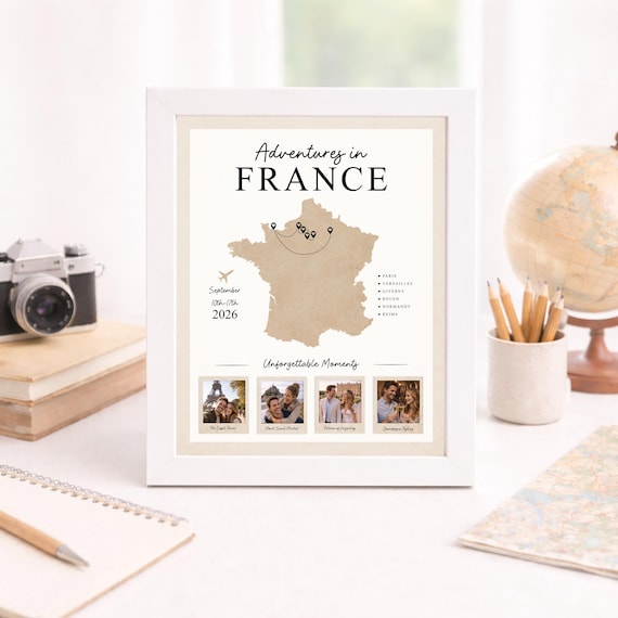 Paris Trip: Travel Map of France, Personalized with Photo Collage