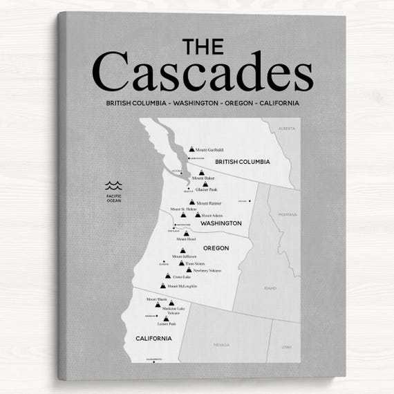 Cascades Map Print: Pacific Northwest Mountain Range Art