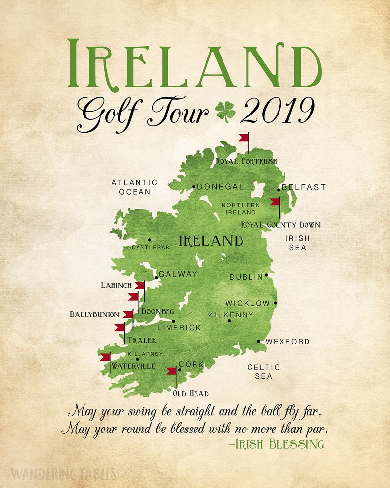 Ireland Golf Map, Golf Gift Gift for Dad Personalized Travel Map, Golf Trip, Golf Tour of Ireland, Gift for Golfer, Celtic, Irish image 4