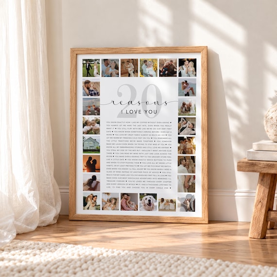 Anniversary Gift | Reasons I Love You Photo Collage | Personalized Gift for Husband, Wife | Print or Canvas