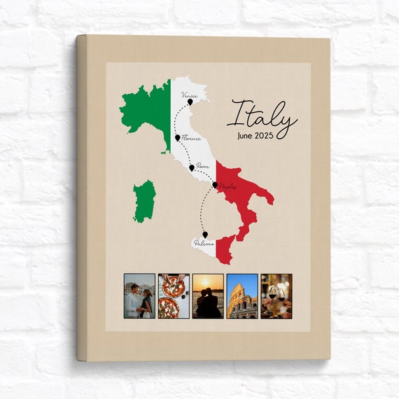 Personalized Italy Travel Map: Photo Collage, Italian Vacation Art