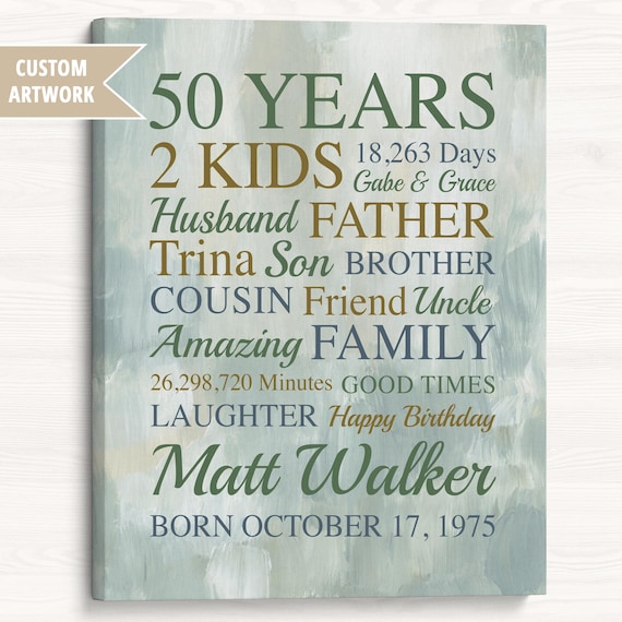 Personalized 50th Birthday Art Print: Gift for Husband, Dad, Son