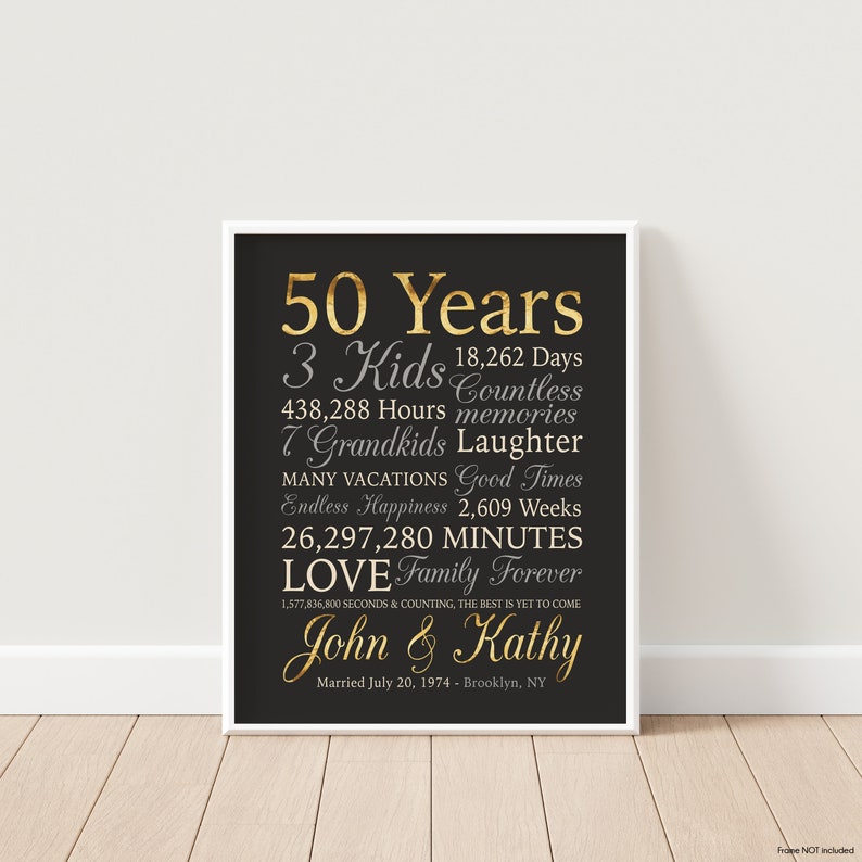 50th Anniversary Gift, Personalized Gold Anniversary, 50 Years Wedding Anniversary, Golden Anniversary, Grandparents, Parents, Mom and Dad image 5