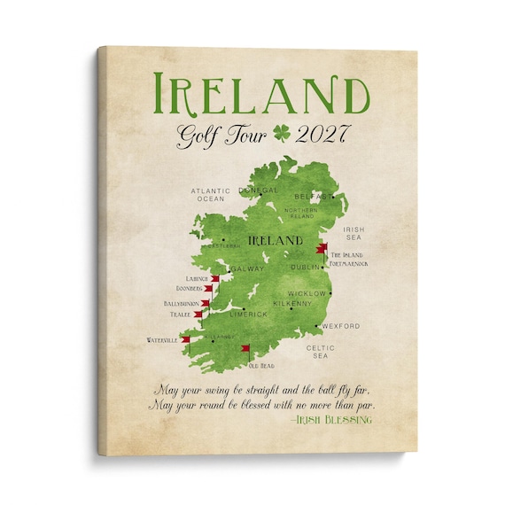 Ireland Golf Tour Map – Personalized Golfer Travel Gift with Irish Courses Played