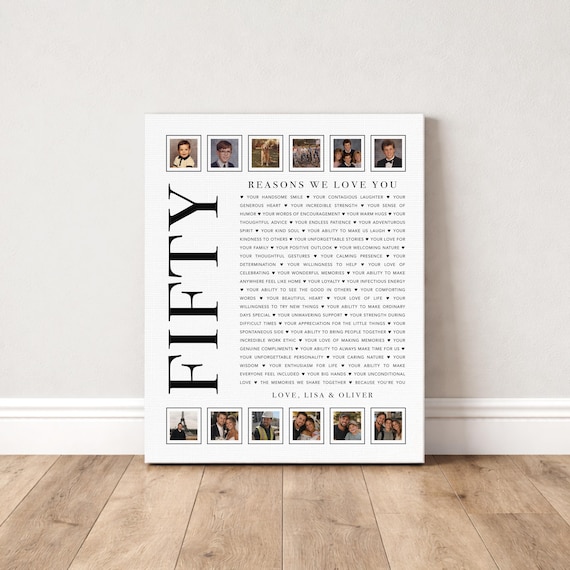 50 Reasons We Love You Custom Photo Art | 50th Birthday Gift for Husband, Father, Brother, Coworker or Friend