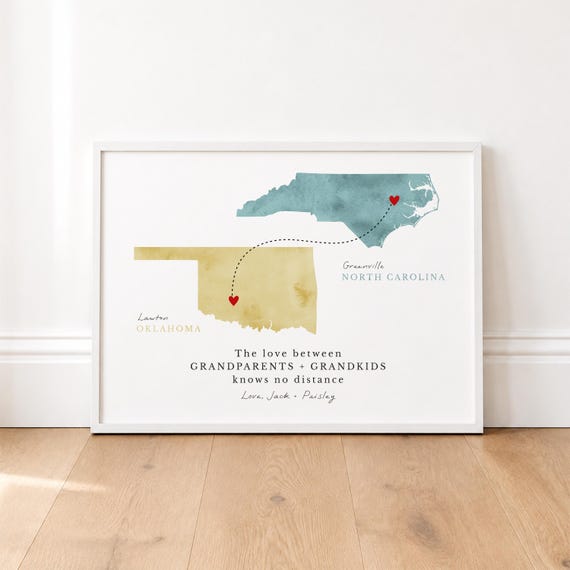 Long Distance Grandparents and Grandkids Map Art: Personalized Moving Away Gift