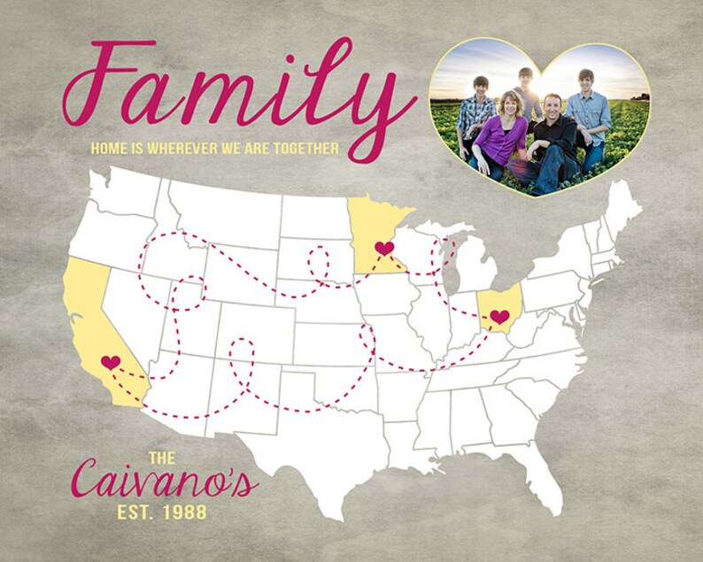 Family Gift Idea US Map with locations of Family Members Etsy