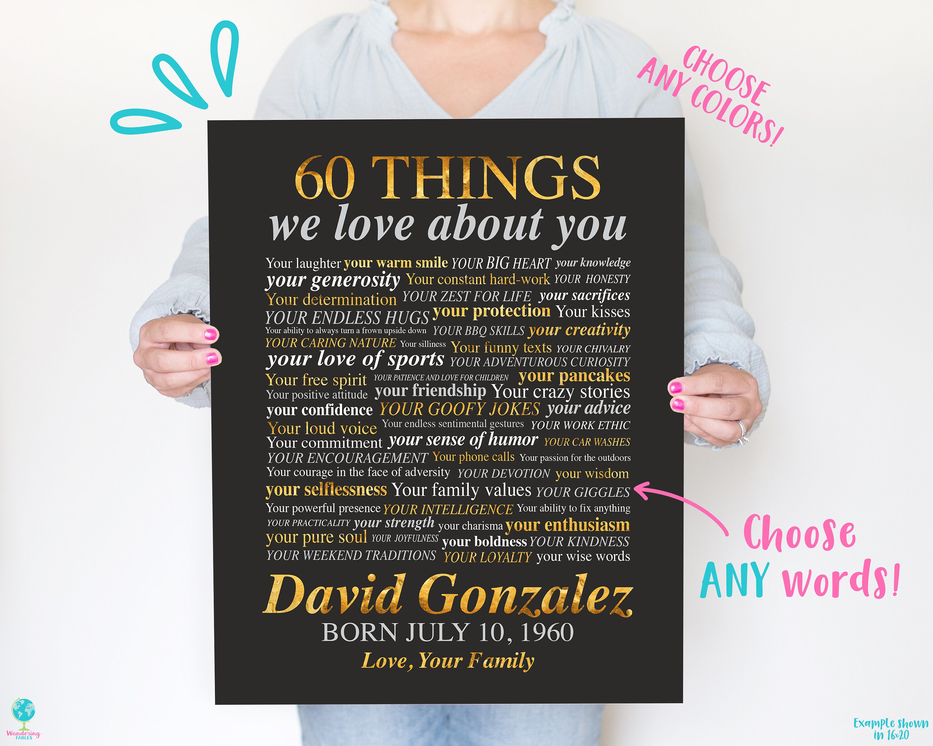 60 Things We Love About You Gift for Mans 60th Birthday, Mens 60 Year ...