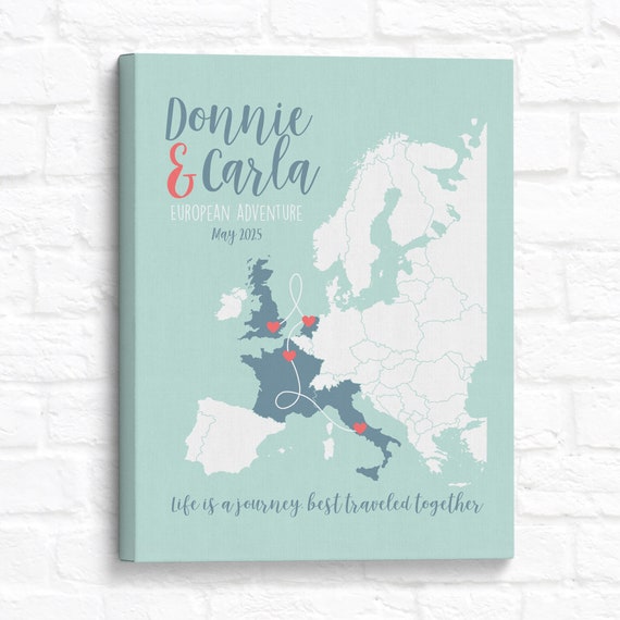 Personalized Europe Travel Map: Trip Route Keepsake, Adventure Art