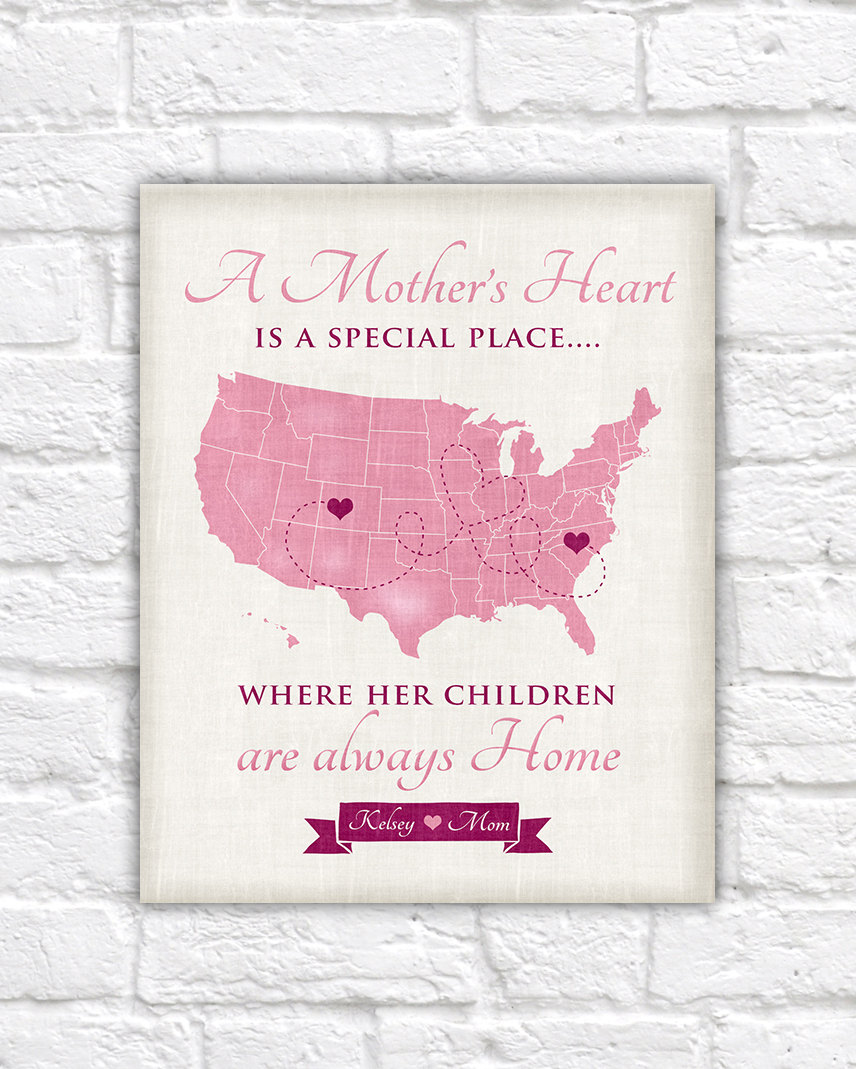 Valentines Gift for Mom Mother Daughter Quote Custom Map ...