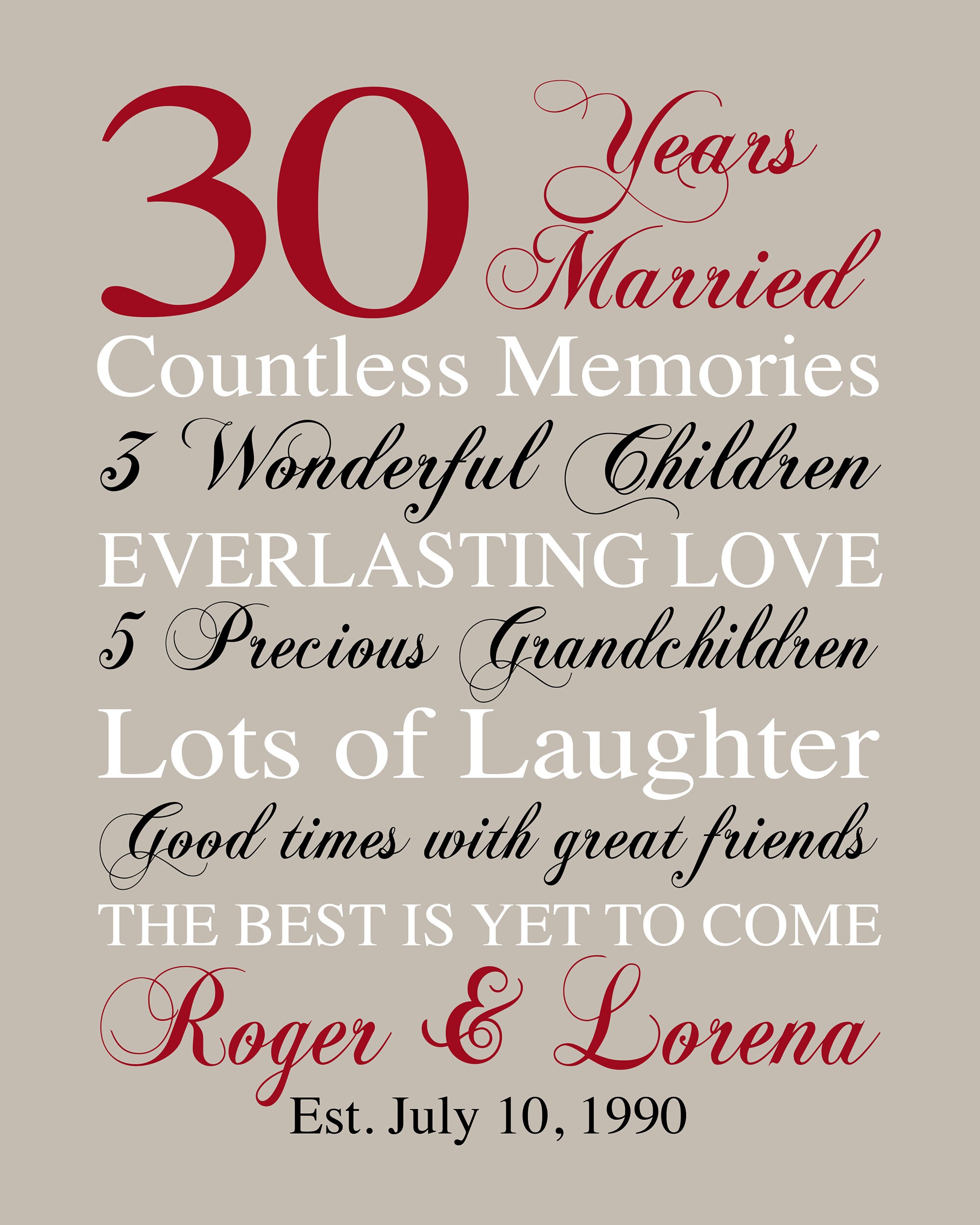 30 year marriage anniversary