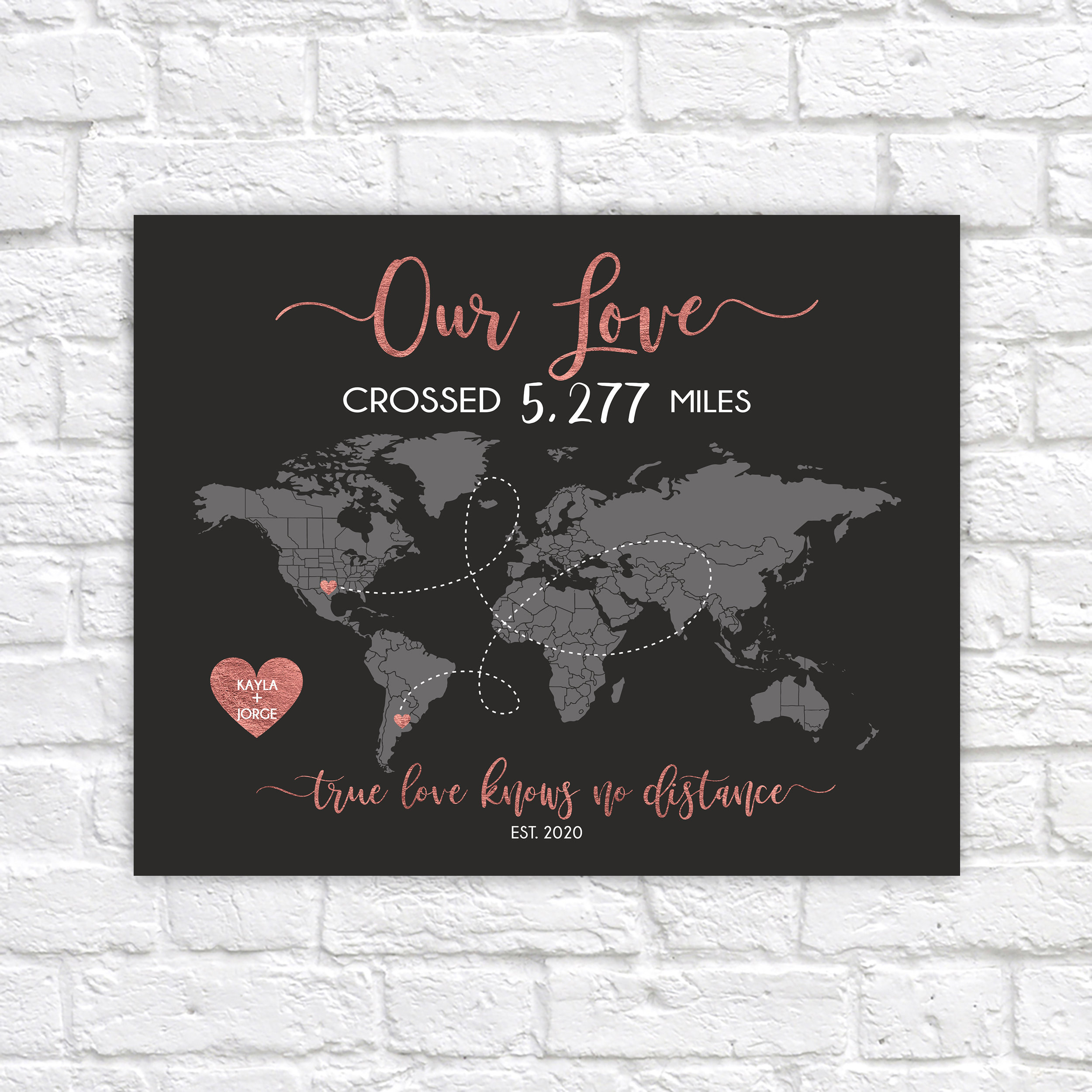Long Distance Relationship Map, Couple Love Map Custom Designed Gift, Life  Adventure World Map, International Lovers, Rose Gold