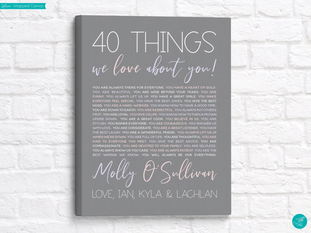 40th Birthday Gift for Wife, 40 Things We Love About You, Gift for Wife From Kids and Husband