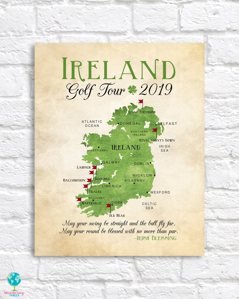 Ireland Golf Map, Golf Gift Gift for Dad Personalized Travel Map, Golf Trip, Golf Tour of Ireland, Gift for Golfer, Celtic, Irish image 1