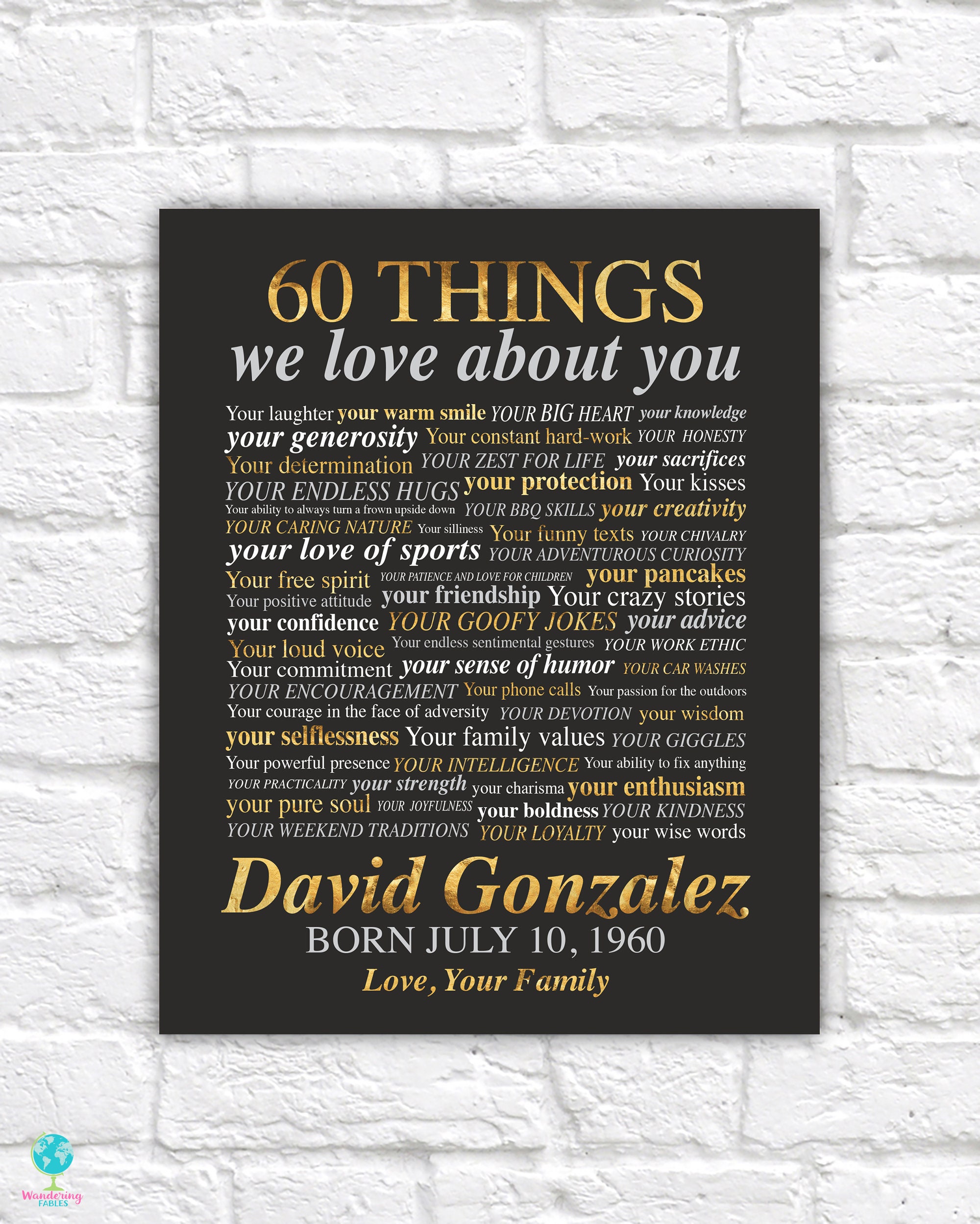 60 Things We Love About You Gift for Mans 60th Birthday, Mens 60 Year ...