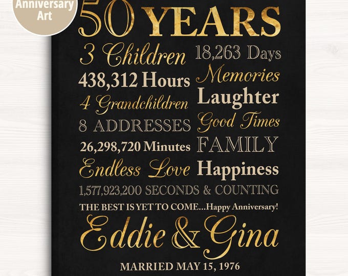 Featured listing image: 50th Wedding Anniversary Gift: Gold Anniversary Art for Couple