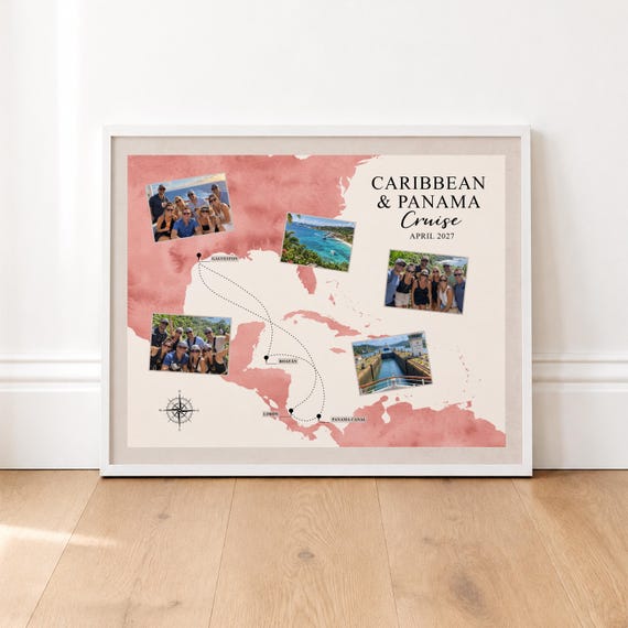 Panama Canal Cruise Map: Personalized Art featuring Trip Route and Photos