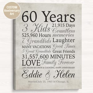 60 Jahre Jahrestag Geschenk, 60 Jahre Verheiratet, Geschenk für Oma und Opa, Großeltern Jahrestag, Eltern, Diamantgraues Schild, Verheiratet 1965