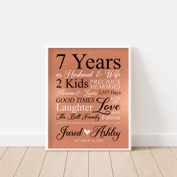 7th Anniversary Personalized Gift: Artwork with Names and Time Together