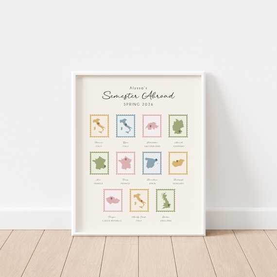 Study Abroad Map Art Print: Personalized Travel Gift