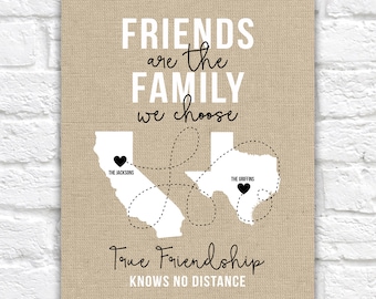 Friends of the Family, Close Friends Gifts, Christmas Gift for Friends, Living Far Away, Moving, Long Distance Friendship, Burlap Style