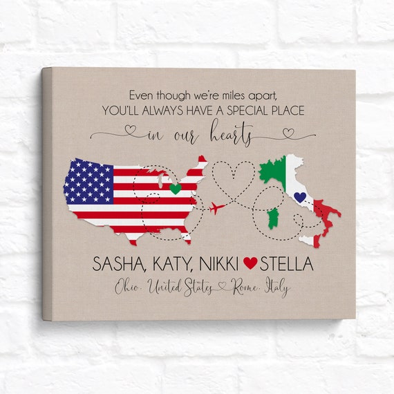 Personalized Foreign Exchange Map Art: Italy, USA, Study Abroad Gift