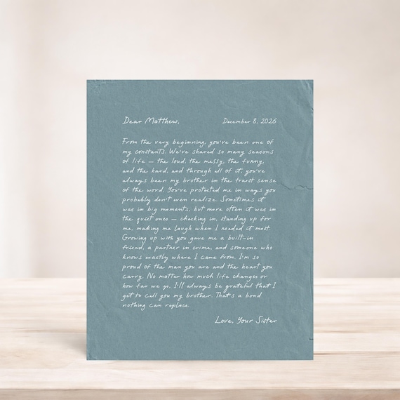 Personalized Brother Letter Art: Gift for Brothers Birthday, Custom Note Print