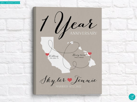 First Anniversary Gift, Paper Gift, 1 Year Together, Wedding and Honeymoon Maps, Custom Colors, Gift for Couple, Newlyweds, Hawaii