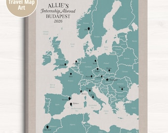 Internship Abroad Map Art: Personalized Gift for Study Abroad Program, Sign for Student, Welcome Home Gift