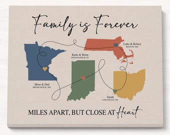 Long Distance Family Gift - Personalized Map Wall Art, Christmas Print